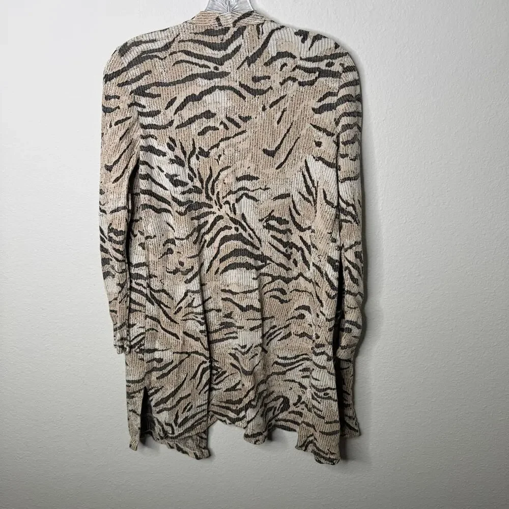 Chico’s Women’s 0 Small Open‎ Front Zebra Animal Print Cardigan Sweater Neutral